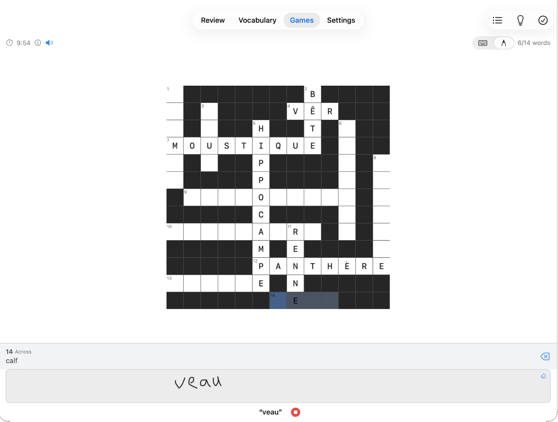Handwriting letters into crossword with Apple Pencil