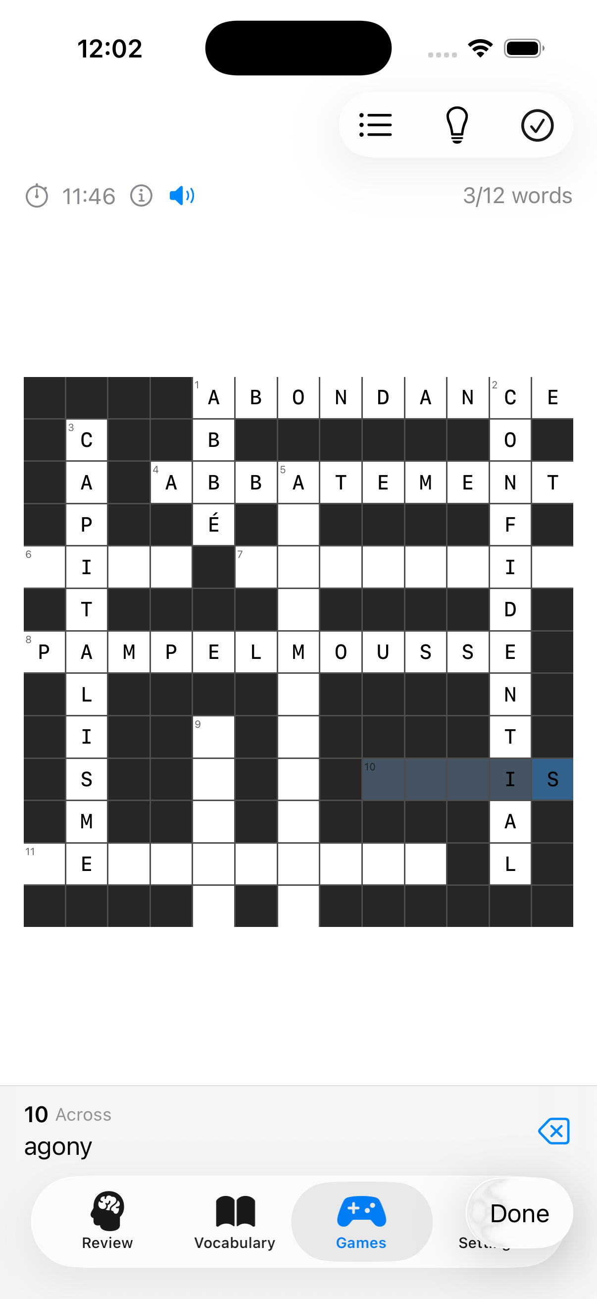 Crossword puzzle on iPhone
