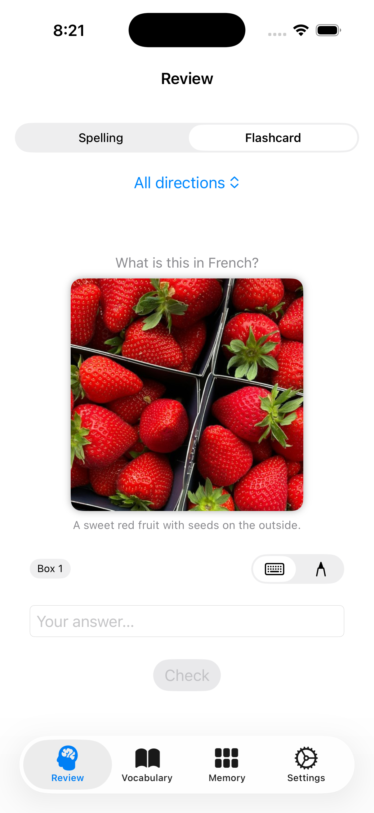 Visual flashcard with photo